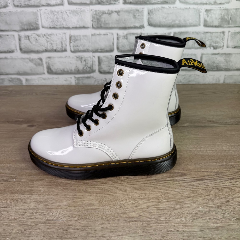 Dr. Martens Zavala White Patent Leather Combat Boots‎ Size 6L